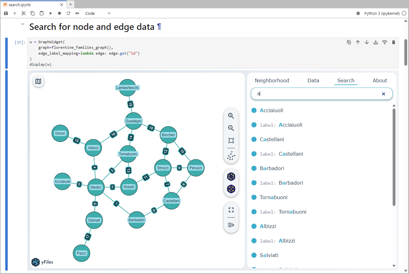 Search for nodes or edges